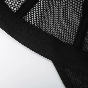 Breathable black mesh baseball cap showing detailed high-density texture and fine stitching