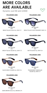 Detailed matrix display of polarized sunglasses in various colors with UV400 protection