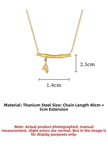 Detailed view of bamboo joint necklace with measurements 1.4x2.5cm in 18k gold finish