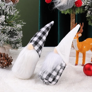 Christmas gnome plush dolls set with black and white plaid hats and white long beards