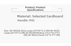 Size chart showing starry gift bag dimensions for small, medium, large, and extra large