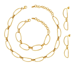 French style 18k gold plated titanium steel oval link necklace bracelet and earrings set
