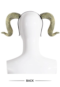 Back view of hard texture yellow ram horn headband with black stripes for cosplay