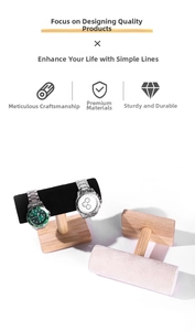 Macro view of T-bar jewelry stands with wood base and soft velvet watch display rollers