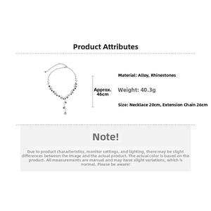 Detailed size specifications for flower crystal pendant necklace with alloy material info