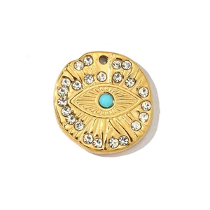 Goldener Evil-Eye-Anhänger mit Türkisstein und Strasssteinen für DIY-Schmuckherstellung
