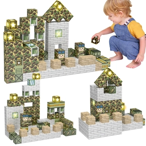 Military themed 132-piece magnetic light building block set with camouflage patterns