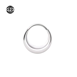 Macro detail of silver G23 titanium crescent-shaped seamless nose ring for piercings