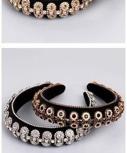 Detailed view of Baroque headbands with silver, gold, and black rhinestones