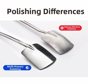 Comparison between standard machine polishing and high-end mirror finish on shovel spoons