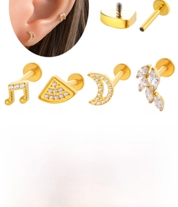 Detail of titanium zircon labret studs with measurements for thickness and length