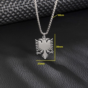 Silver stainless steel Albania eagle map pendant necklace with 60cm chain for men and women
