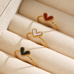 Stainless Steel Heart Ring Gold Plated Enamel Adjustable Open Ring For Women Minimalist Fashion Chic Finger Jewelry