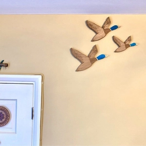 Lot de 3 décorations murales en bois en forme de canards colverts avec détails peints à la main
