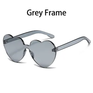 Fashion rimless heart-shaped sunglasses in grey tint frame for women street style