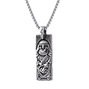 Collier avec pendentif Odin en acier inoxydable vintage et motif de guerrier nordique