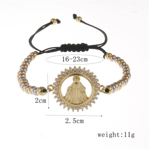 Adjustable 16-23cm Virgin Mary bracelet with gold and silver beads and weight of 11g