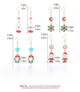 Size chart showing festive Christmas tree earrings dimensions in inches and centimeters