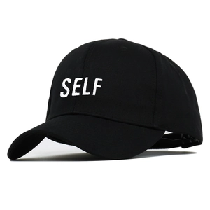 Casquette de baseball classique en coton noir avec broderie SELF blanche à 6 pans