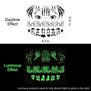 Luminous Halloween mouth tattoo stickers with dark claw and spider scar glow effect