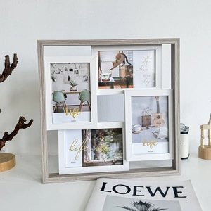 Minimalist light gray wood grain multi-photo collage frame for four 4x6 inch pictures