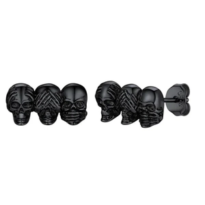Gothic trio skull stud earrings in black S925 silver finish for Halloween fashion style