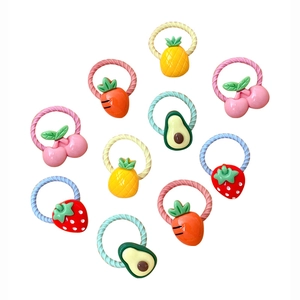 Colorful set of 10 elastic hair ties with cute plastic fruit shapes for little girls