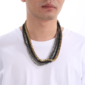 Colliers chaîne byzantine en acier inoxydable, coloris or, argent et noir pour homme