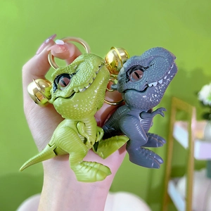 Cartoon Dinosaur T-Rex Keychain Plastic Biting Hand Action Toy Backpack Pendant With Metal Ring And Bell Novelty Gift