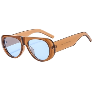 Retro oversized aviator sunglasses with amber frame and blue tinted lenses