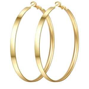 Flat polished gold hoop earrings for women with a minimalist wide circular design