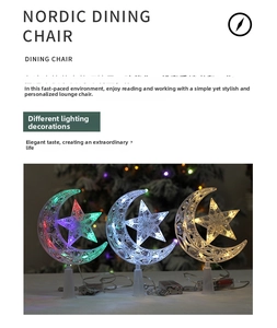 Macro detail of LED star and moon tree toppers with refractive textures and three light colors