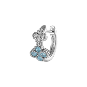 French vintage silver hoop earring with double blue and white zircon flower charms