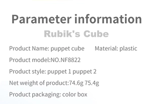 Especificaciones del Puppet Cube modelo NO.NF8822 que muestra los estilos puppet 1 y 2
