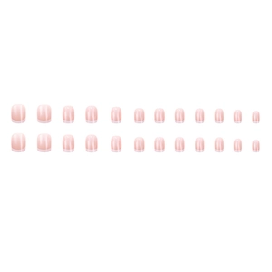 Short square French press-on nails with nude pink base and classic white tips, 24 pieces