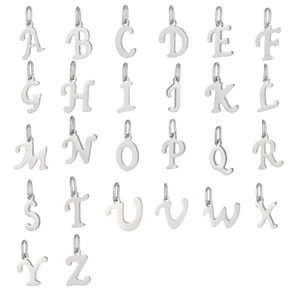 Set of 26 English letter pendants in silver stainless steel, alphabet charms A to Z
