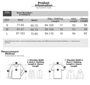 Detailed size chart for two-piece long sleeve bikini set including bust and waist measurements