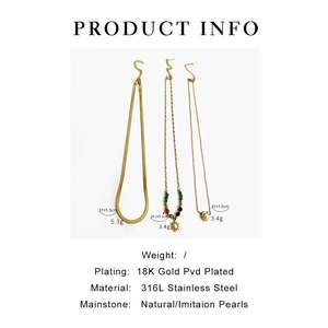 Detailed specs of 18K gold plated 316L stainless steel bead and pearl necklaces