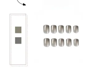 Detail view of 10pcs short square-round cat eye press-on nails in grey-silver glitter finish