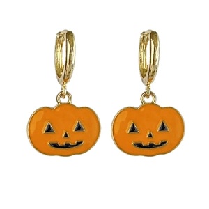 Exquisite gold earrings with orange enamel pumpkin charms for Autumn and Halloween
