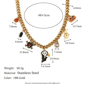 18K gold plated stainless steel Halloween necklace with ghost and pumpkin charms