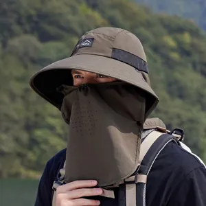 Outdoor sun hat with removable face mask and neck flap for hiking and fishing