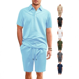 Uomo Polo In Maglia A Nido D Ape E Pantaloncini Estate Abbigliamento Sportivo Manica Corta Revers Colore Solido Vestiti
