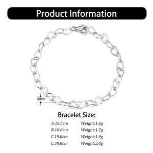 Elegant S925 sterling silver heart link bracelet with 5mm width and lobster clasp