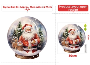 Detailed dimensions of 26x27.5cm Christmas crystal ball wall sticker with Santa and reindeer