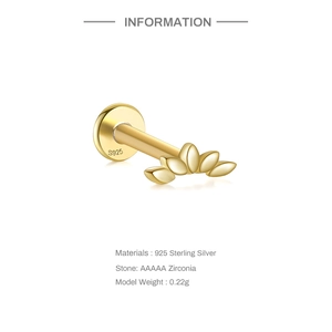 Detail of S925 sterling silver fan ear stud with AAAAA zirconia and gold plating