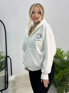 Women Zip Up Hoodie Cotton Polyester Blend Long Sleeve Letter Print Casual Sporty Streetwear Loose Fit Outerwear