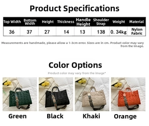 Quilted nylon tote bag details with vintage bohemian straps in four colors