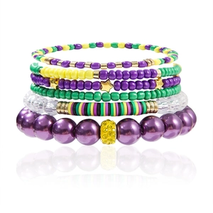Bohemian Beaded Bracelet Multi Layer Stackable Alloy Star Faux Artificial Pearl Resin Polymer Clay Rhinestone Mardi Gras Women