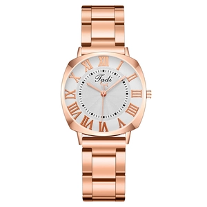 Fashion rose gold tonneau watch for women featuring Roman numerals and a sunray dial